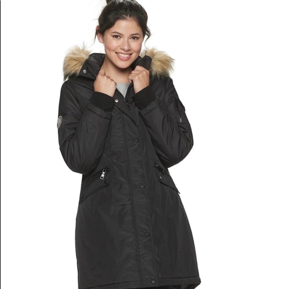 Madden NYC Black Faux Fur Hooded Long Park…